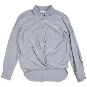 Amanda Uprichard Silk Blouse Womens Small Gray Twist Front Button Up Office Luxe